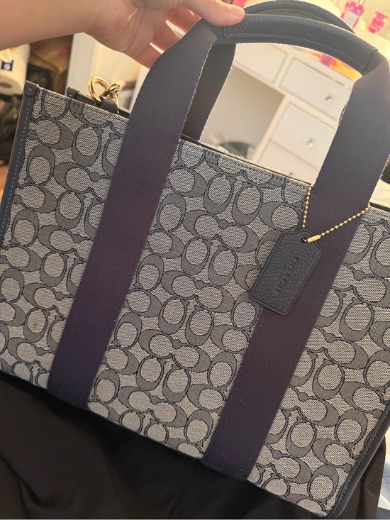 Coach Handbags - Coach Navy and Gray Signature Canvas Tote